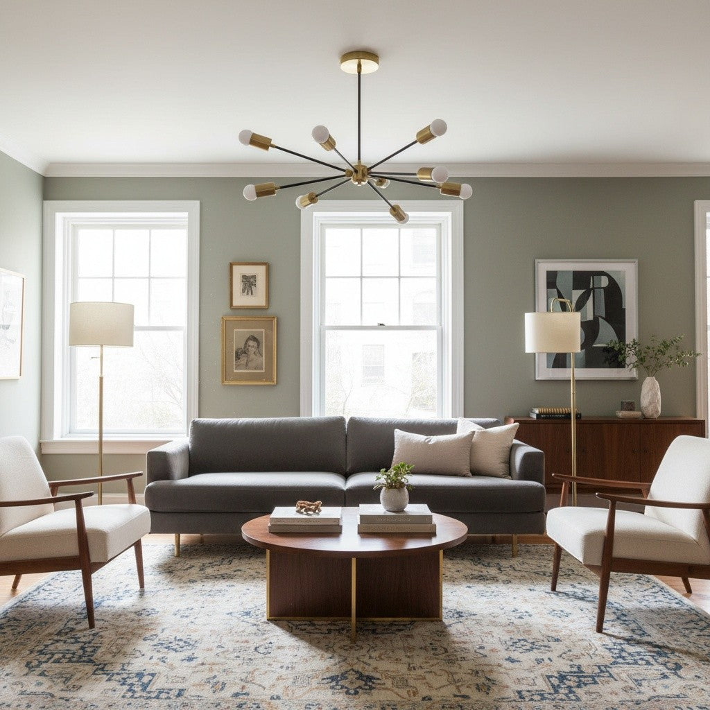 Mobilux Line Mid Century Sputnik Chandelier - Modern Brass Ceiling Light