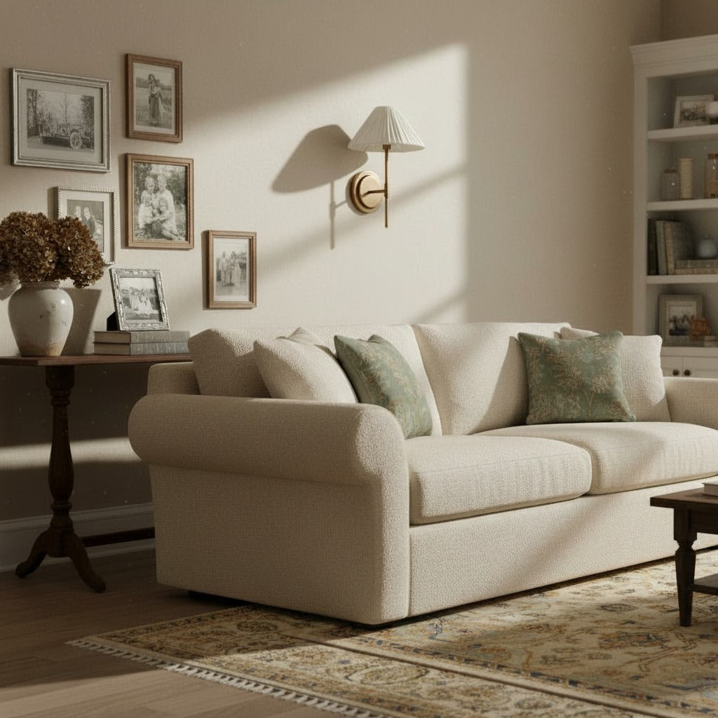 Lindi - aged brass and linen scalloped wall light