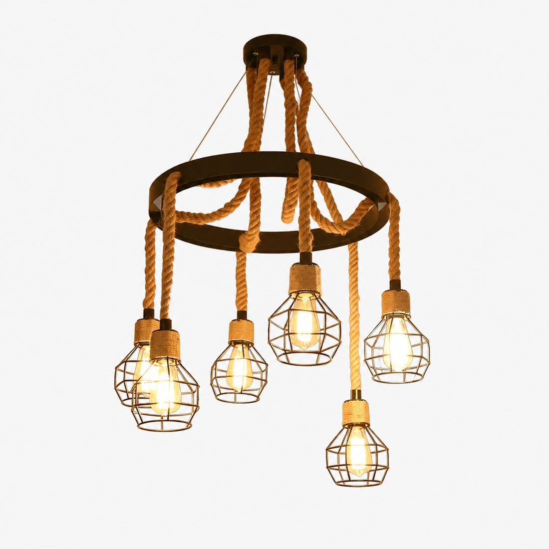 Rope-Wrapped Industrial Ring Chandelier
