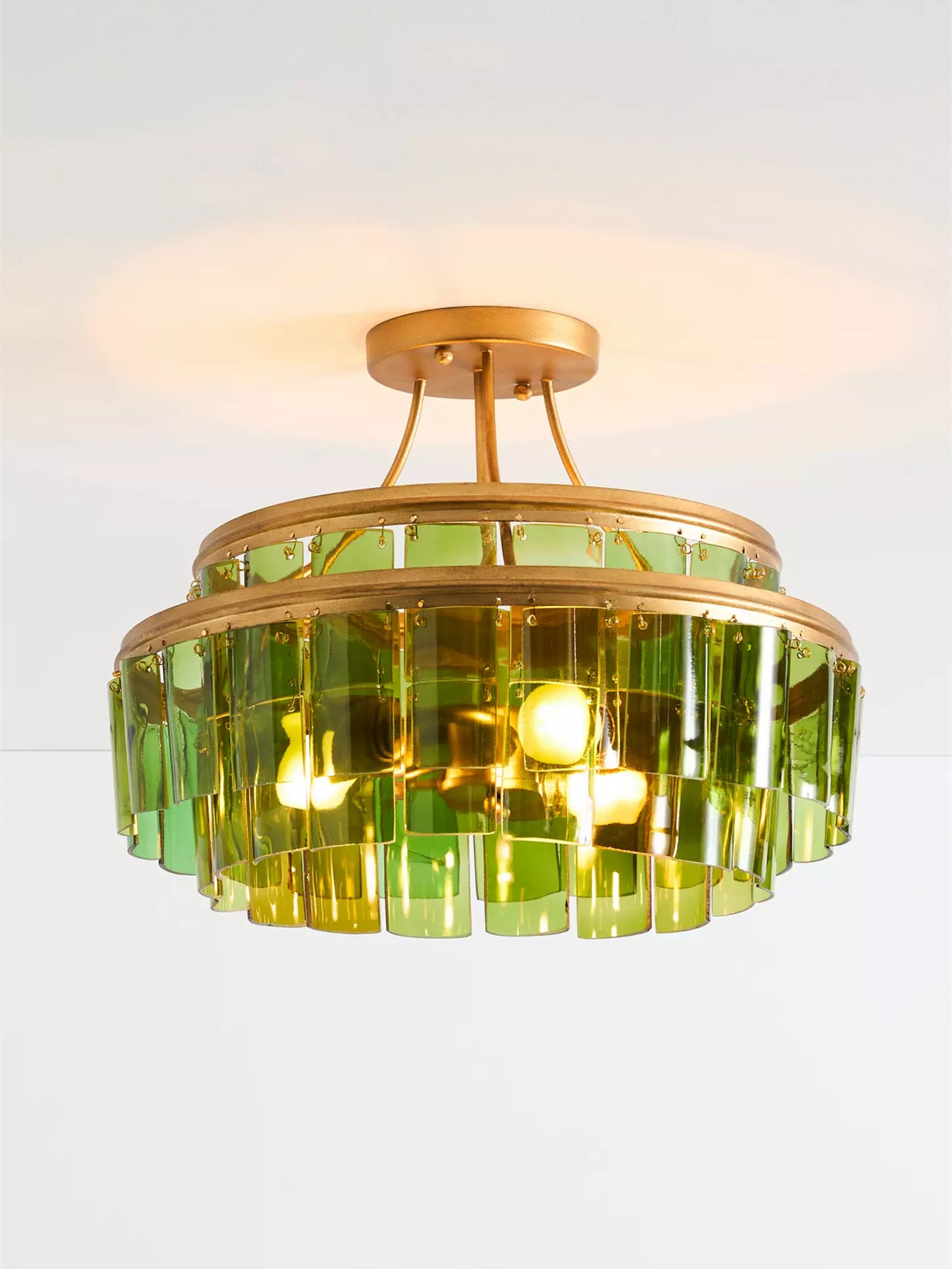 Verdura Glass Semi-Flush Mount - Elegant Green Glass Ceiling Fixture