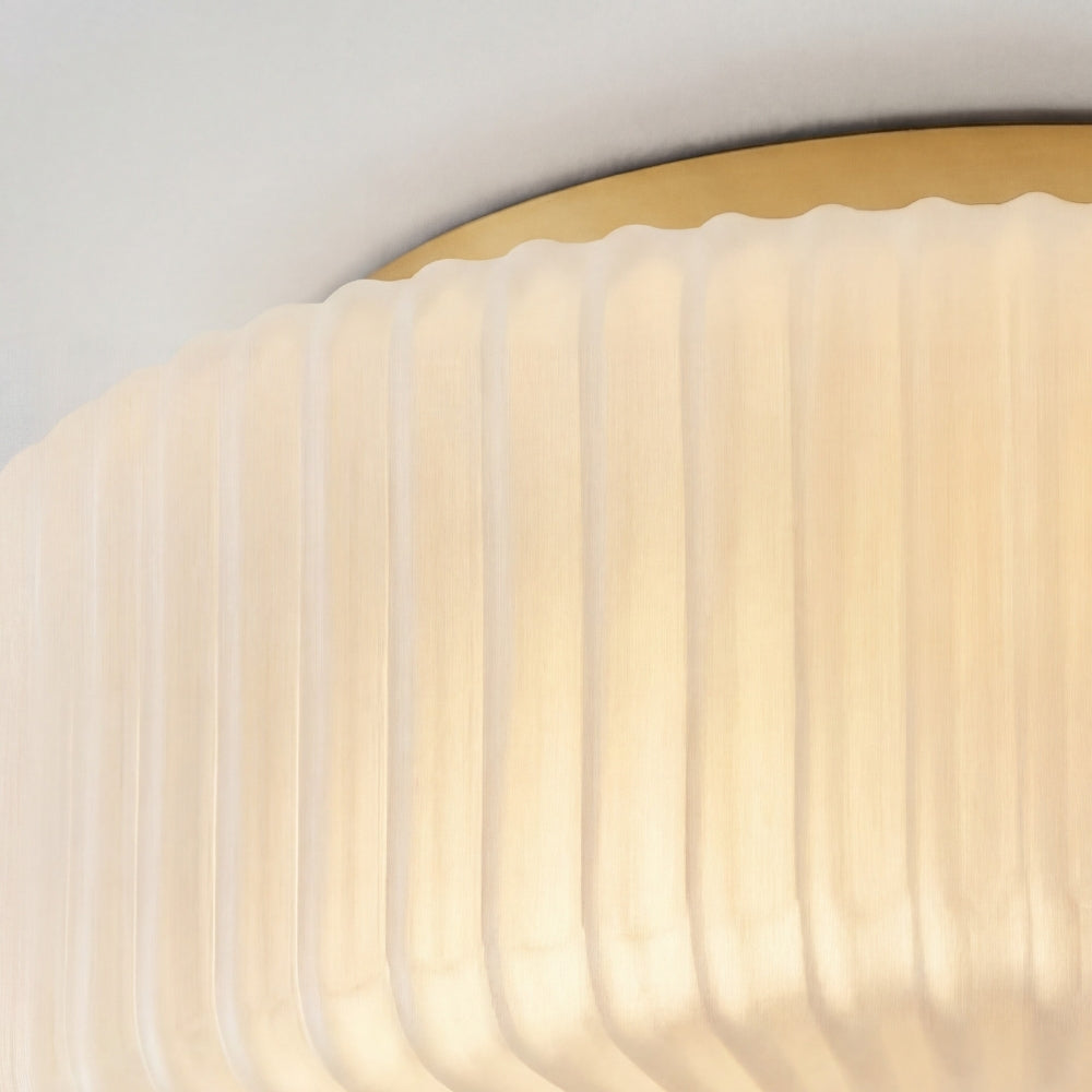 Lunorib Contemporary Opaline Glass Ceiling Fixture - Textured Ribbed Metal Lighting for Living Areas