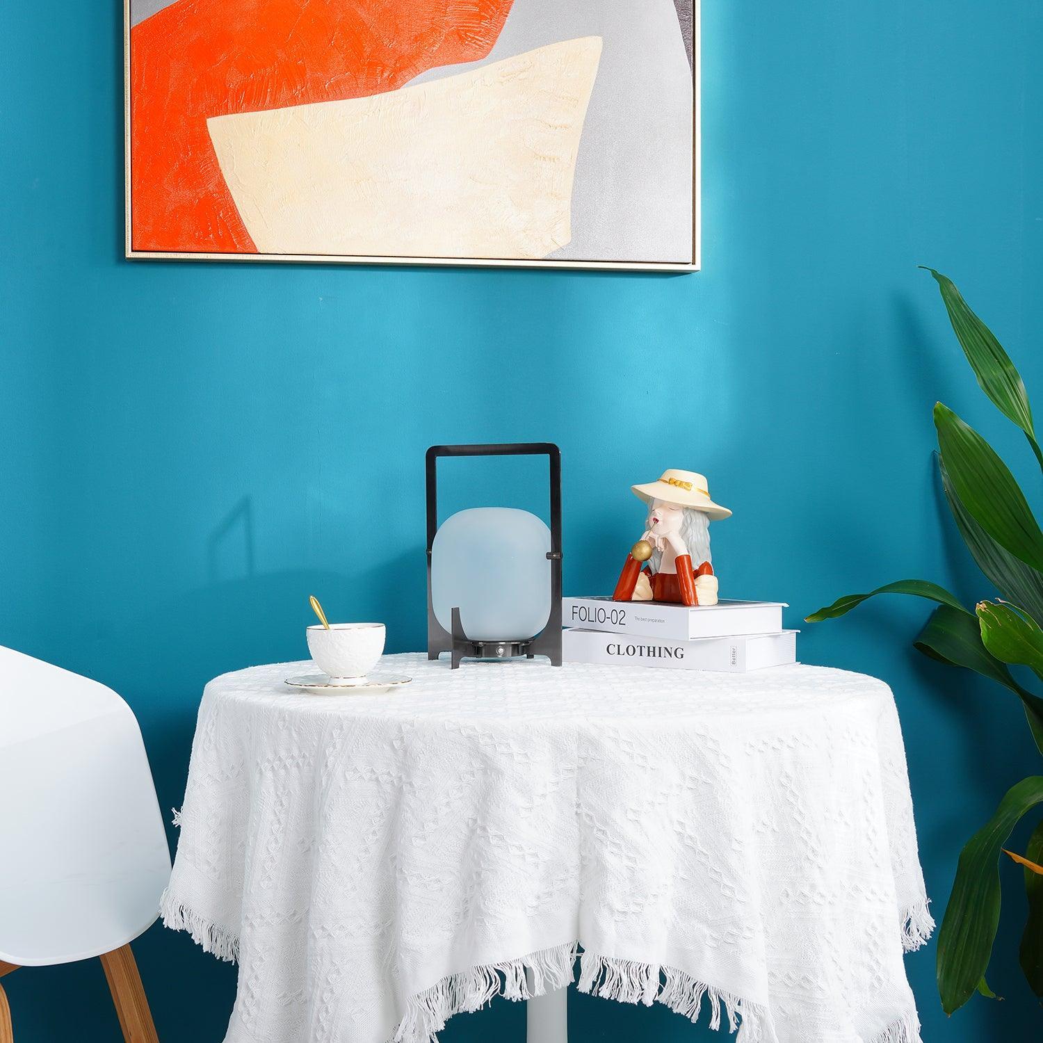 Black Lantern Table Lamp - Outdoor LED Light with Blown Glass Shade