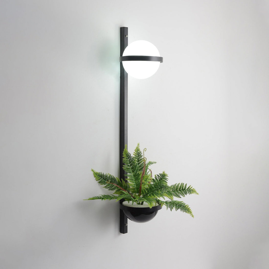 Modern Metal Wall Light - Black Frame Glowing Sphere Lamp for Garden