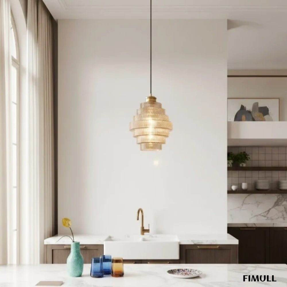 Bottis Vertical Stripe Bottle Pendant - Modern Vintage Glass Pendant Lamp for Lounge