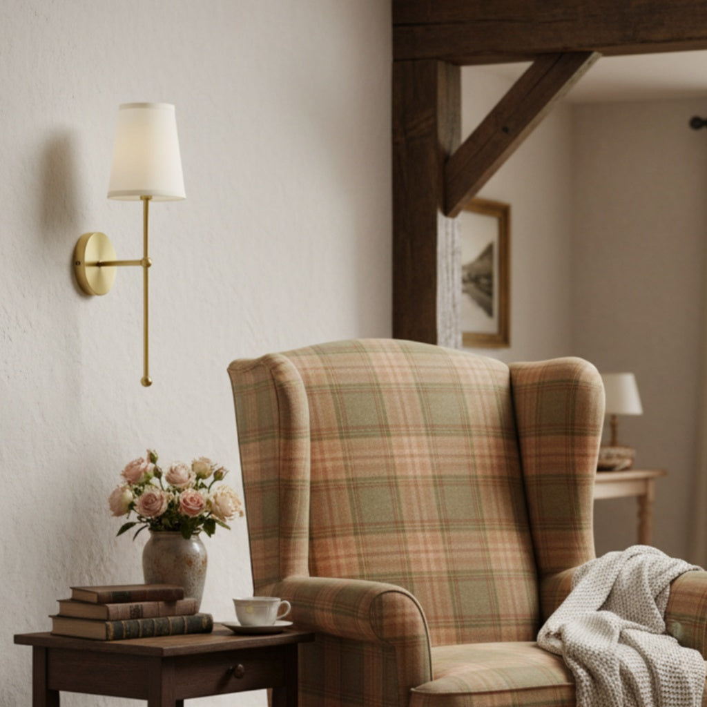 Nordic Brass Fabric Wall Lamp - Rustic Sconce Light for Bedroom Decor