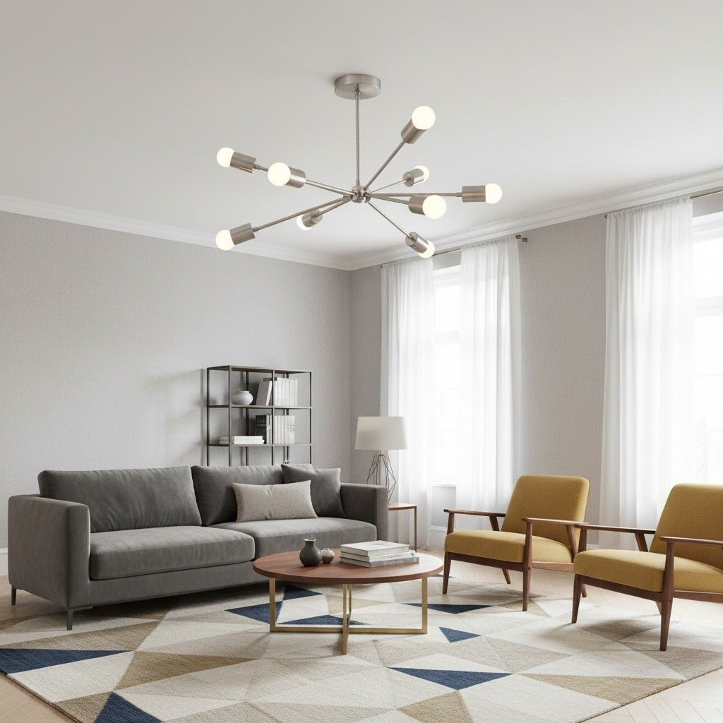 Mobilux Line Mid Century Sputnik Chandelier - Modern Brass Ceiling Light