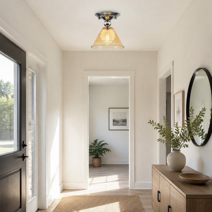 Light Yellow Glass Pendant Light With Chrome Canopy