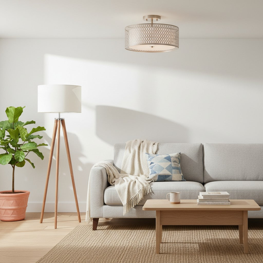 Liorin Geometric Mesh 3‑Light Flush Ceiling Light - Mesh Metal Lamp for Living Room or Hallway