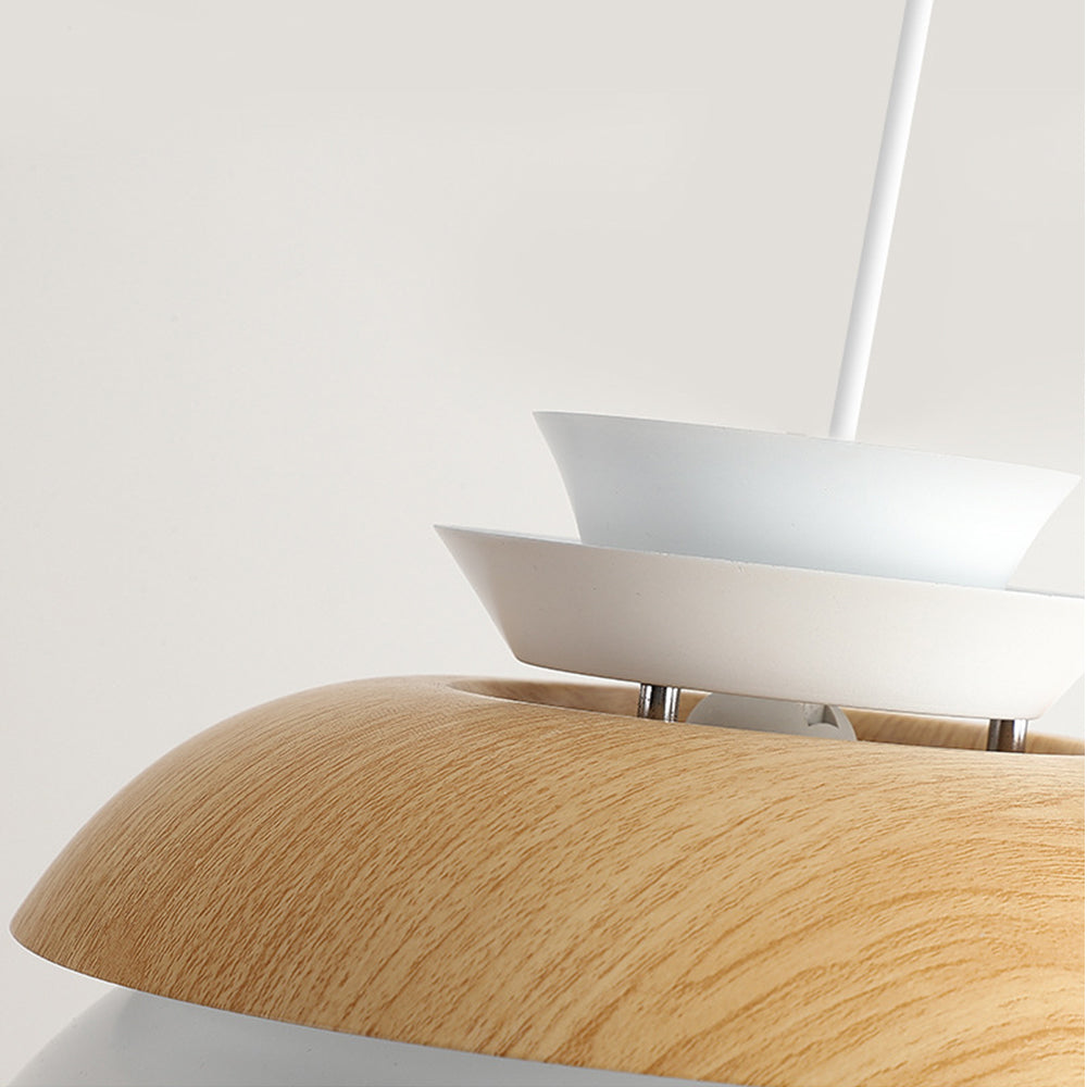 Modern Dome Pendant Light - Metal Wood Grain Fixture for Dining Room