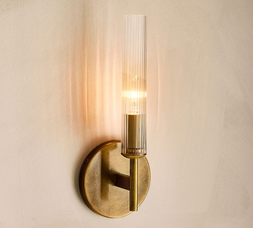 Bravira Ribbed Glass Wall Lamp - Tube Metal Light in Classic Finishes