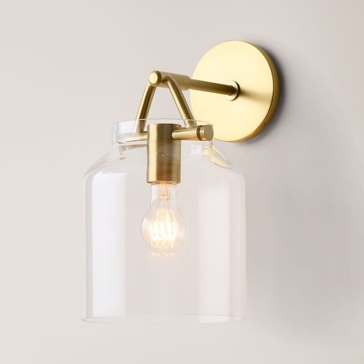 Hanton Brass Damp Rated Sconce - Modern Glass Wall Light for Bathroom