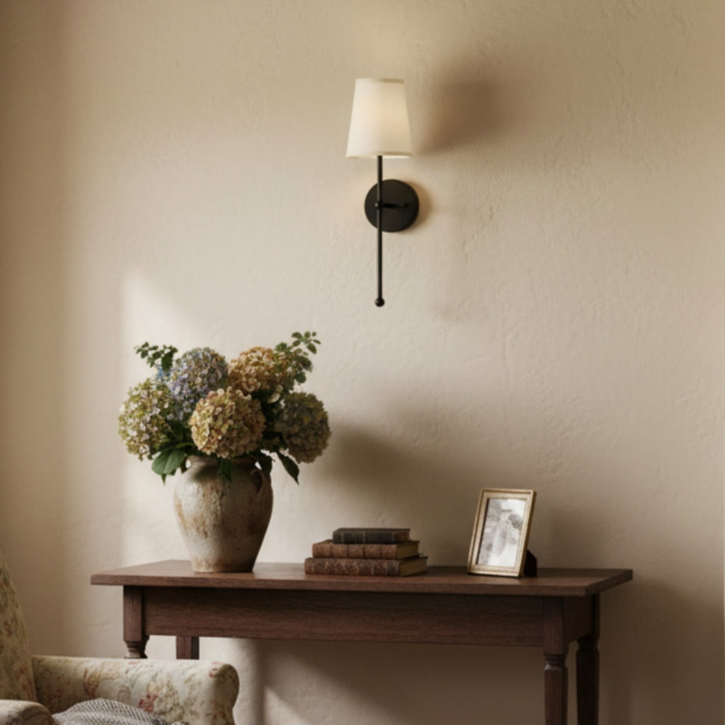 Nordic Brass Fabric Wall Lamp - Rustic Sconce Light for Bedroom Decor