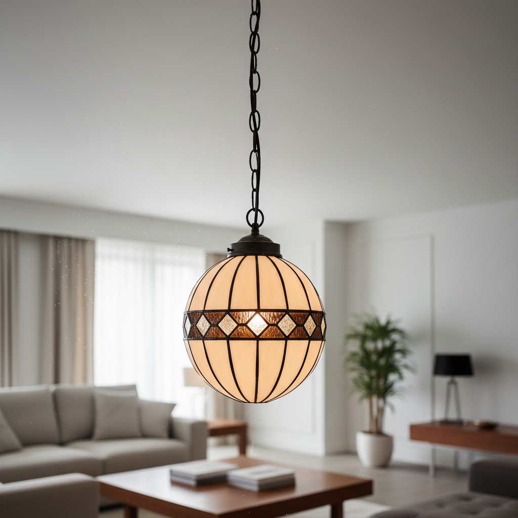 TF Fargo Tiffany Style Globe Pendant – Handcrafted Art Glass Sphere Light for Kitchen Island