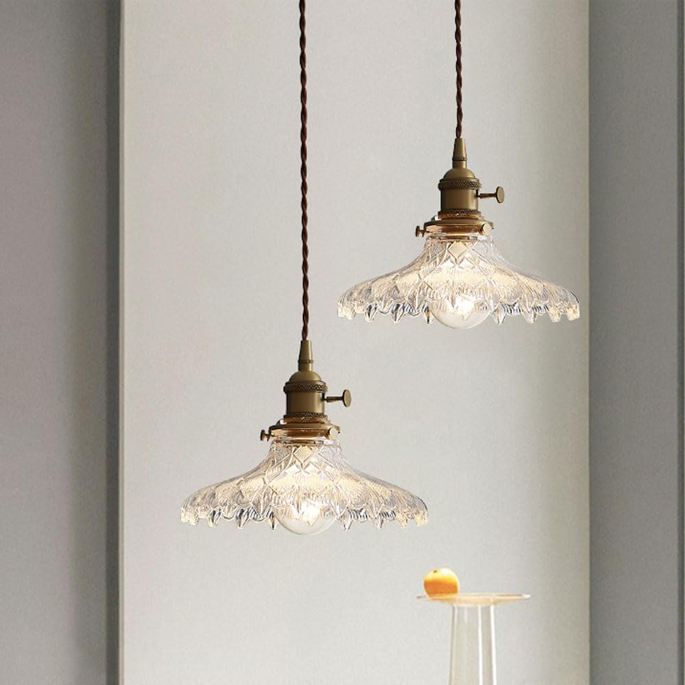 Vintage Glass Pendant Light - Disc Design Fixture for Dining Entryway