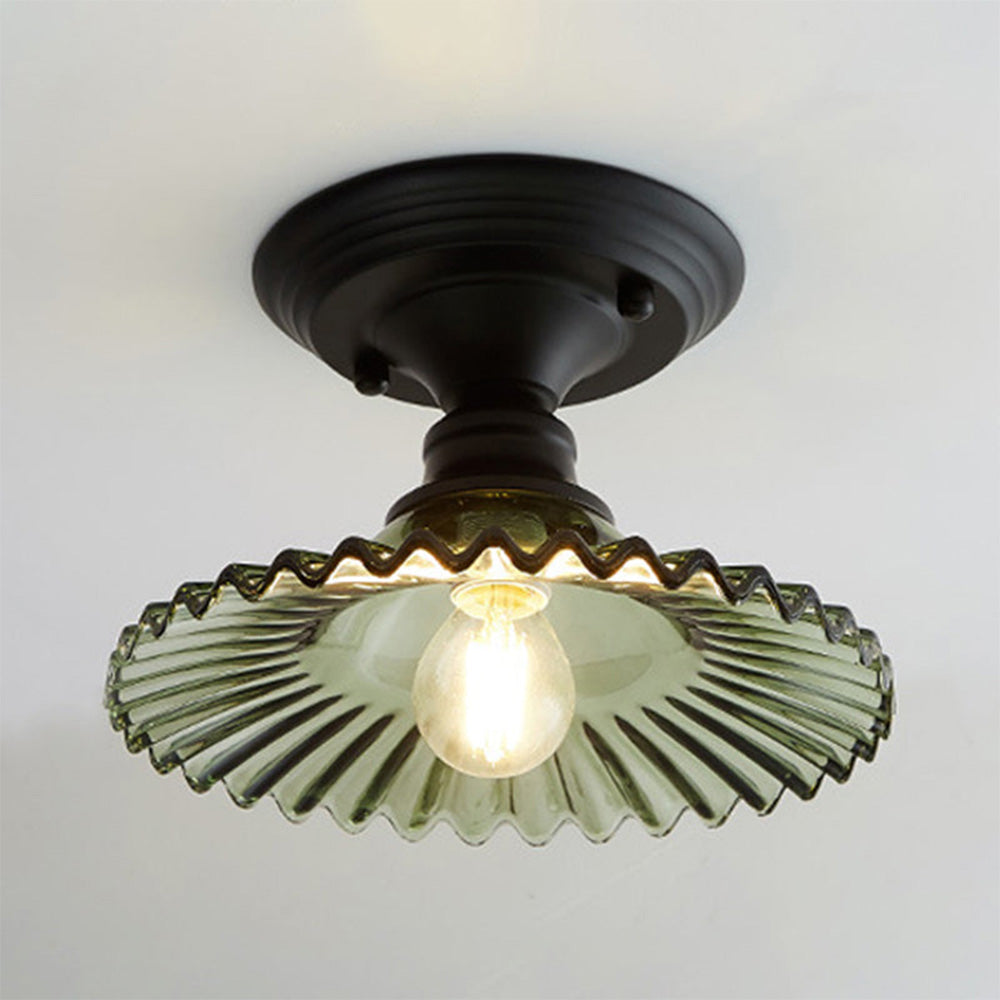 Simple Semi Flush Ceiling Light - Brass Glass Fixture for Hallway