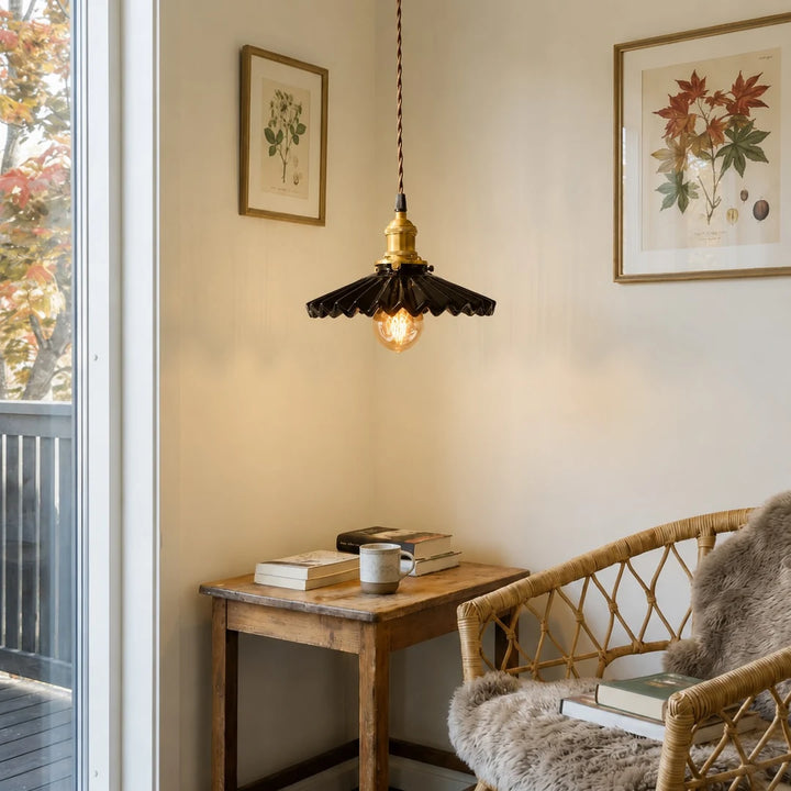 Pleated Ceramic Pendant Light scene image