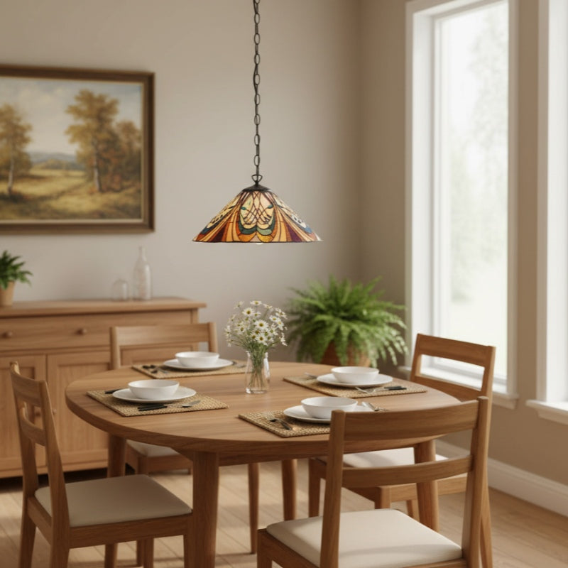 TF Hector Pendant Light – Art Nouveau Stained Glass Decorative Light for Dining or Living Room