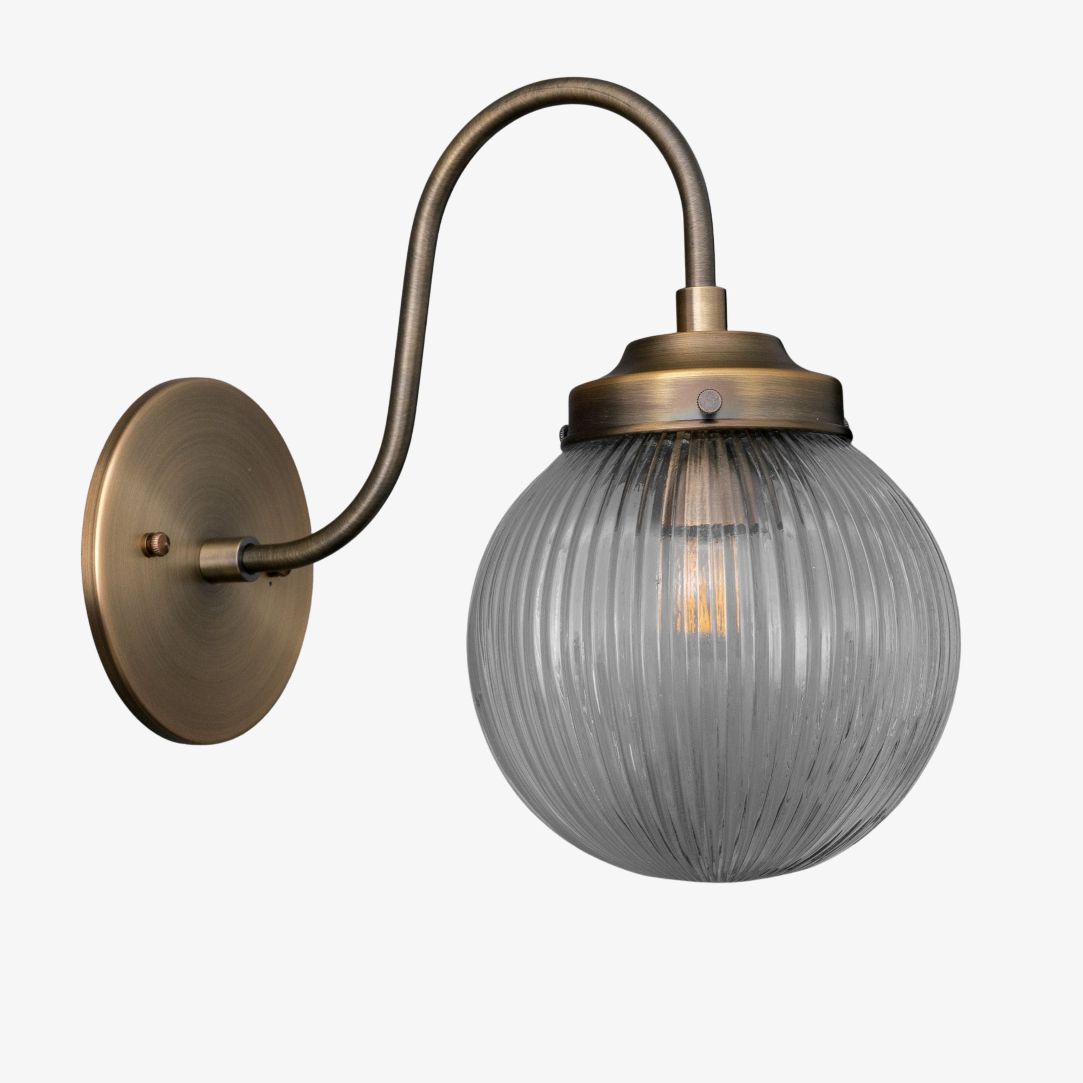 Glorica Glass Aged Brass Wall Sconce - Ribbed Glass Shade Industrial Style Lighting