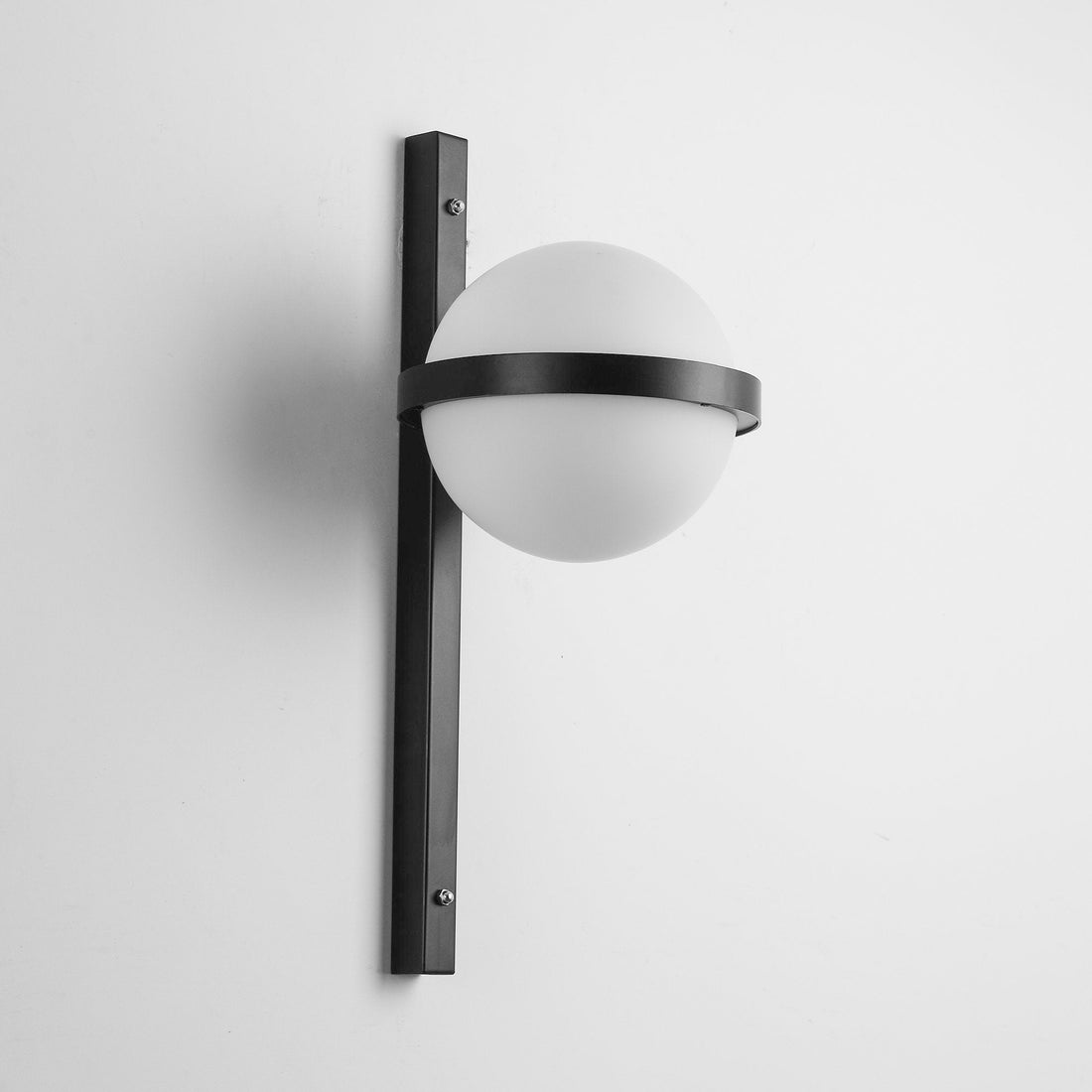 Modern Metal Wall Light - Black Frame Glowing Sphere Lamp for Garden