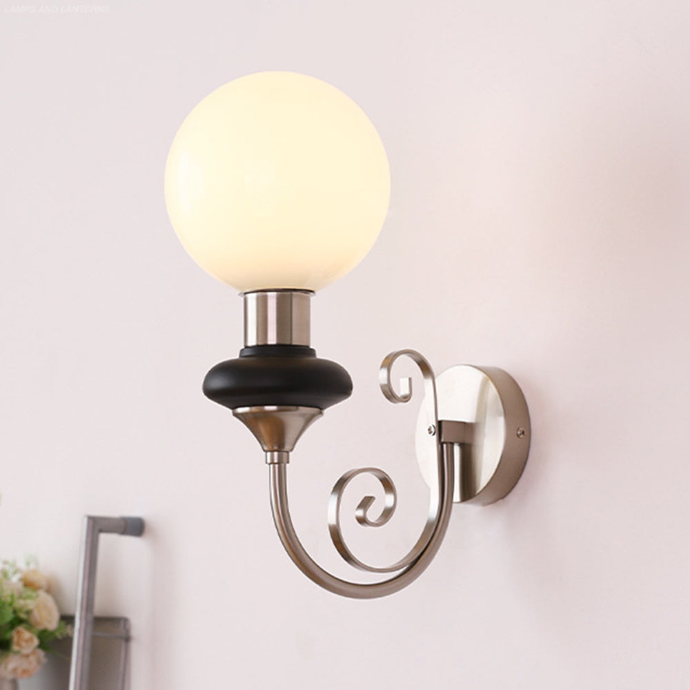 Retro Glass Wall Lamp - Single Ball Light French Style for Hallway