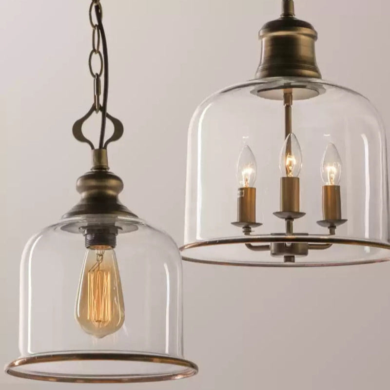 Retro Glass Bell Transparent Pendant Light