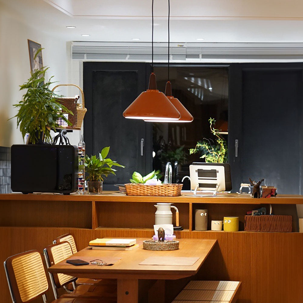 Orange Iron Cone Pendant Lamp - Simple Kitchen Island Lighting Fixture