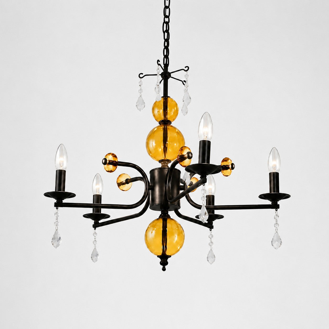 Amber Glass French Candle Chandelier