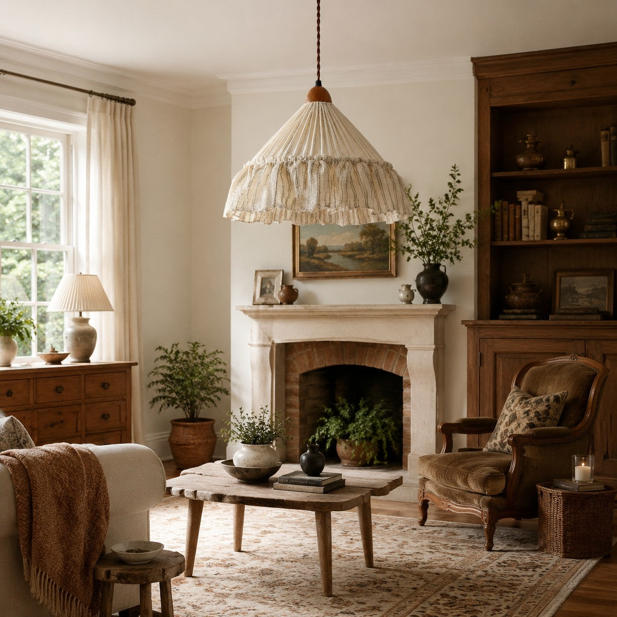 French Country Ruffled Fabric Pendant Light