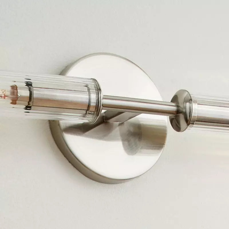 Alice Rustikale transparente Cooper-Wandleuchte mit geripptem Glas und Doppelröhre