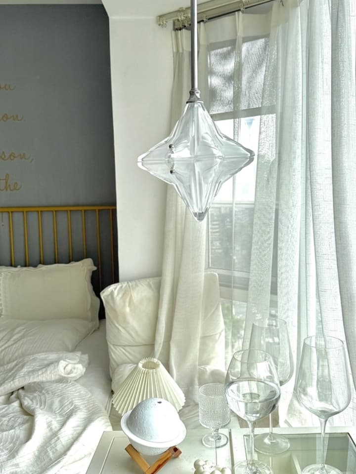 Art Deco Astris Elara Star Pendant Light - Frosted Glass Pendant with Geometric Style