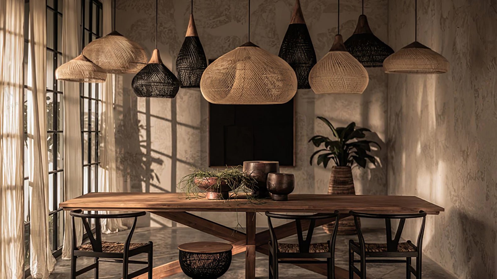 Woven Rattan Wood Plug-In Pendant Light