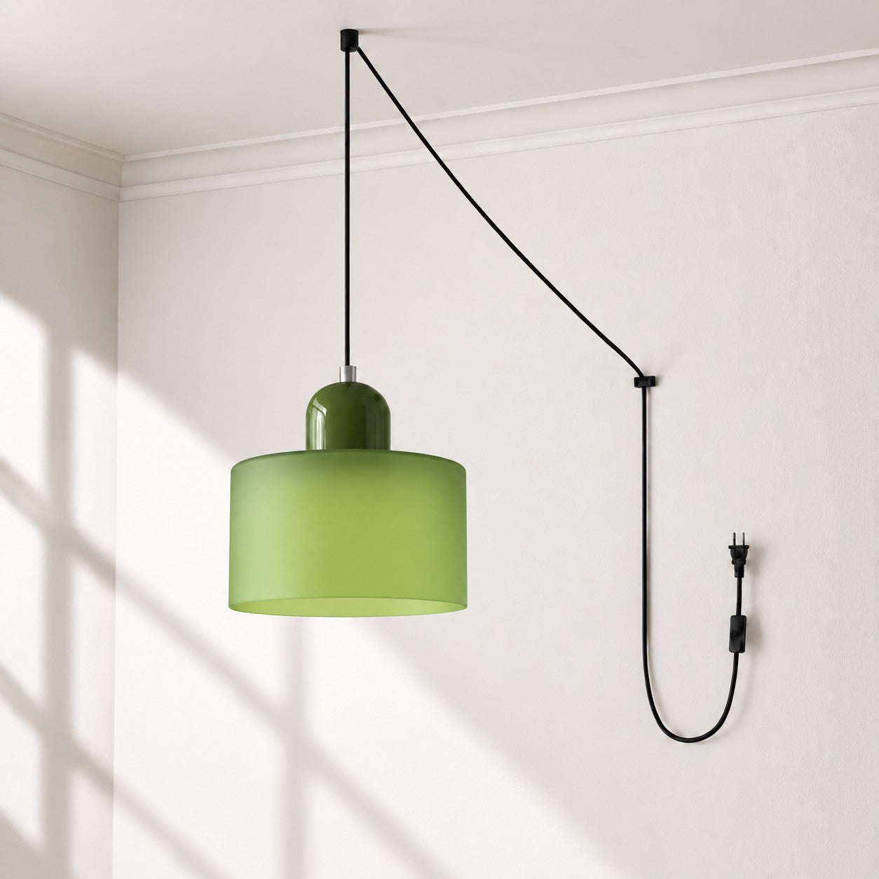 Mid-Century-Makronen-Pendelleuchte mit Stecker und Zugkabel - Bunter Lampenschirm als Hängelampe für die Wohnraumdekoration