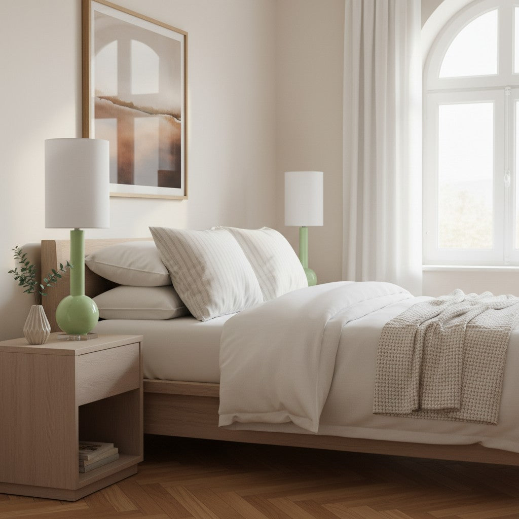 Savara Minimalist Table Lamp - Clean Glass Form with Fabric Shade for Bedrooms