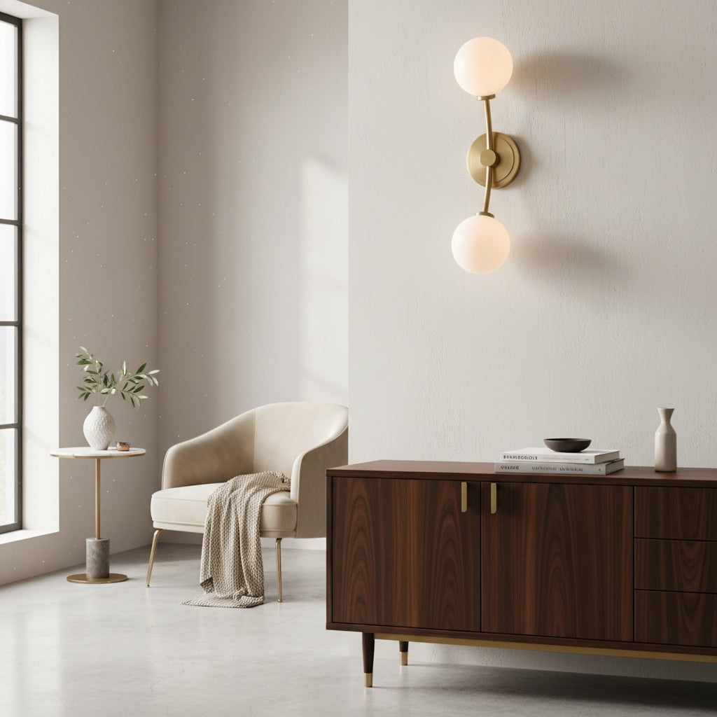 Arden Glass 2 Light Iron Wall Sconce - Modern Curved Design for Bathroom or Hallway
