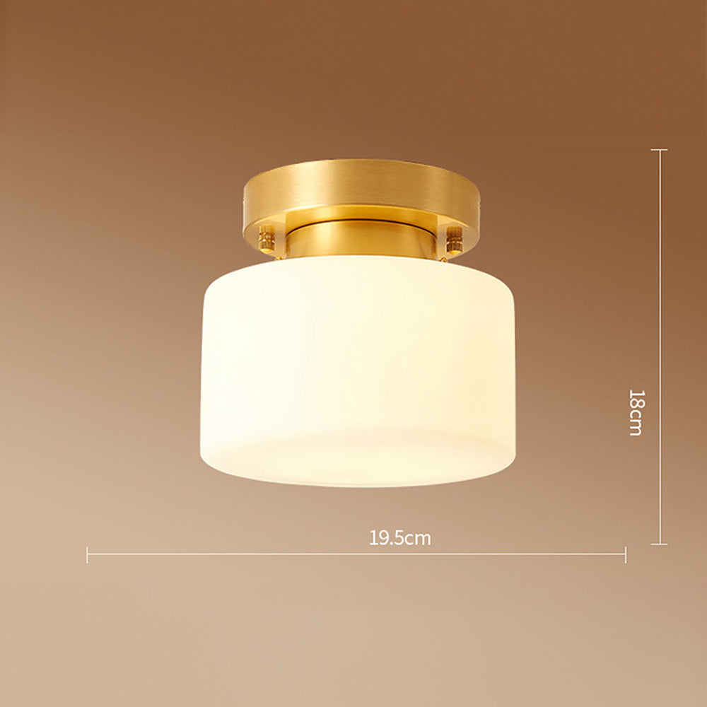 Brass Ceiling Light - White Glass Semi-Flush Modern Design for Hallway