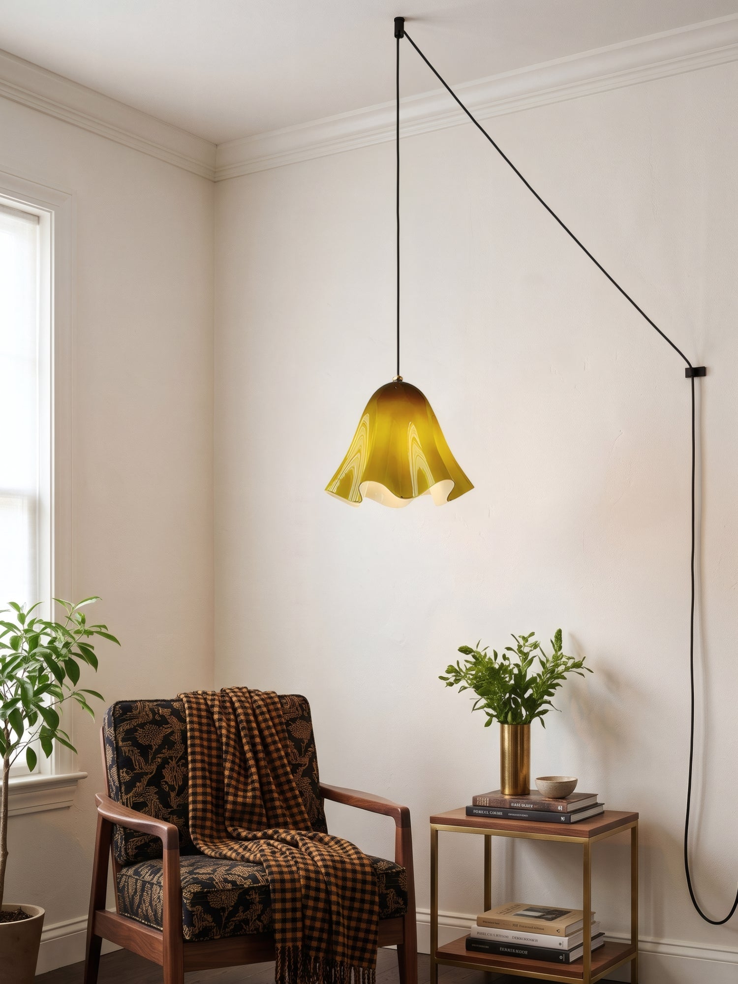 Undulating Glass Flower Plug-In Swag Pendant