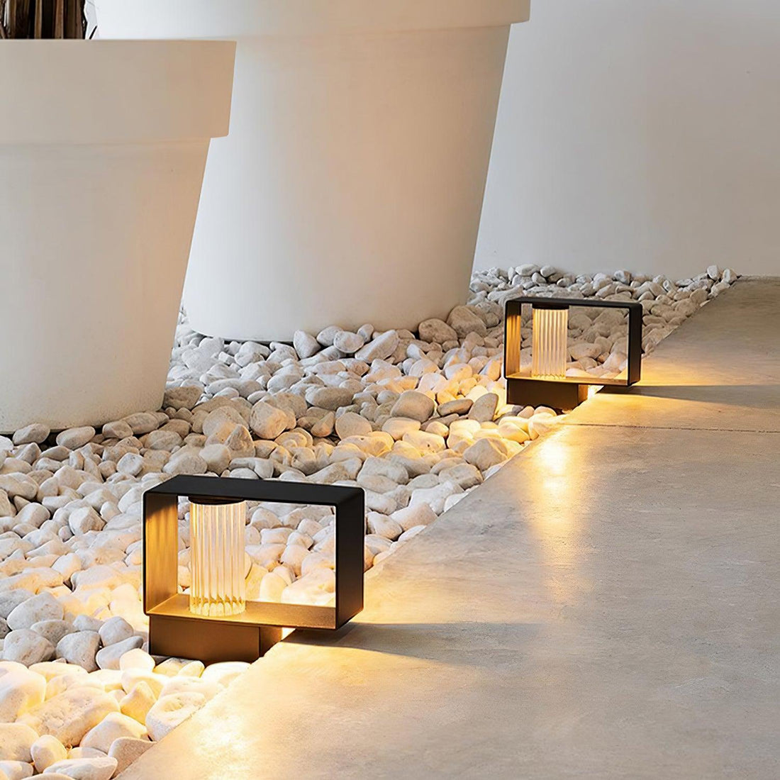 Frame Outdoor Post Lamp - Resilient Striped Glass Lamp for Driveway
