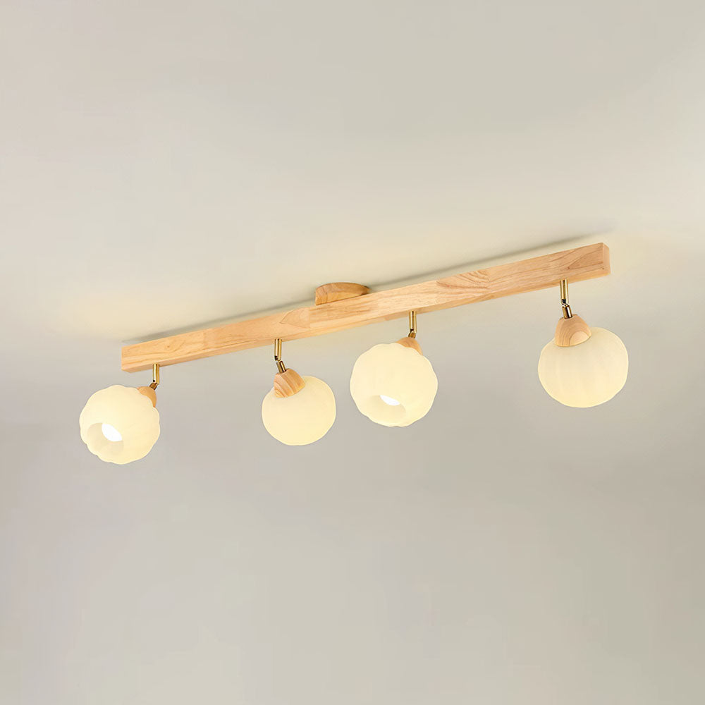 Cream Wood Track Light - Modern Ball Ceiling Light for Living Room