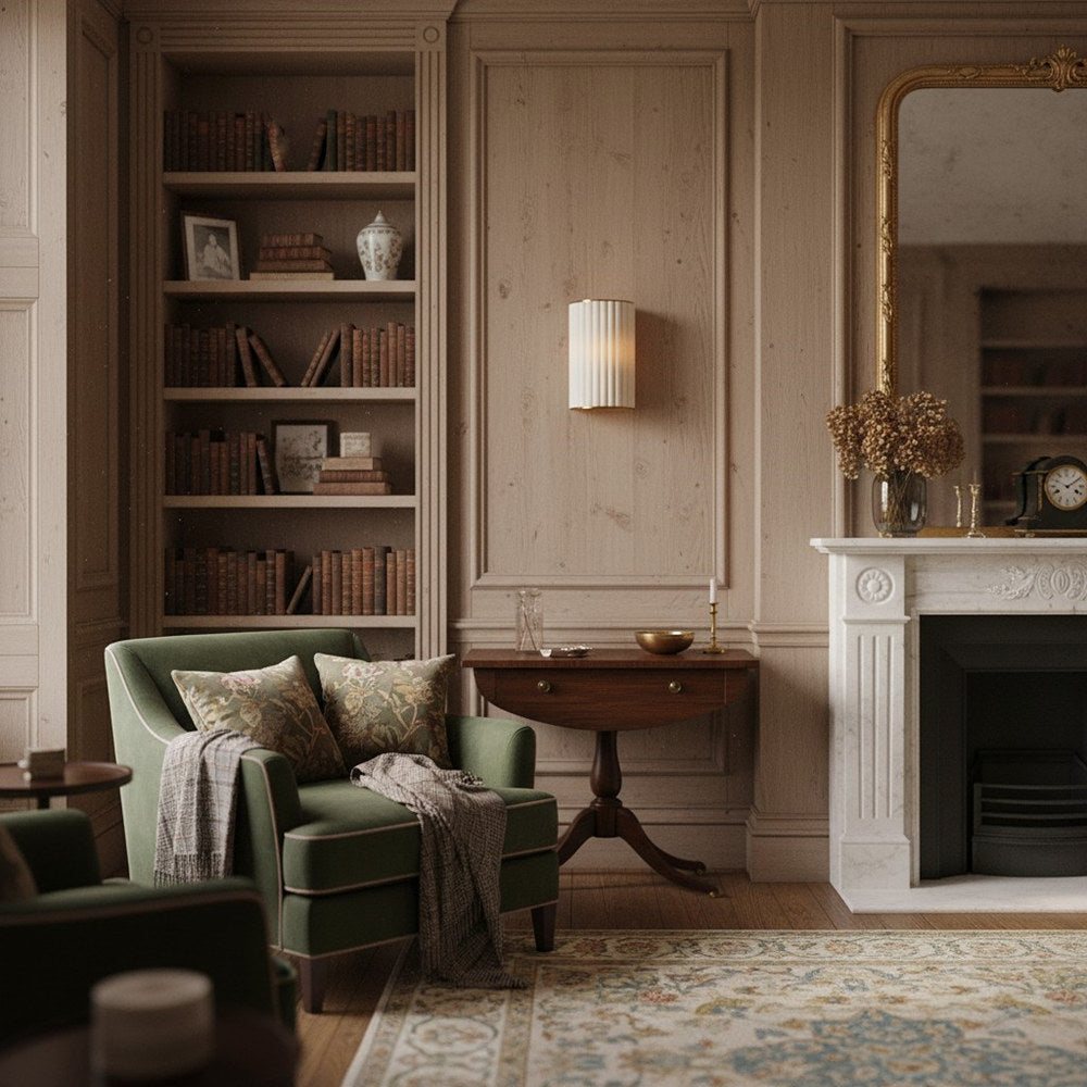 Duova Scalloped Wall Lamp - Antique Brass with Linen Fabric Suitable for Living Room and Bedroom