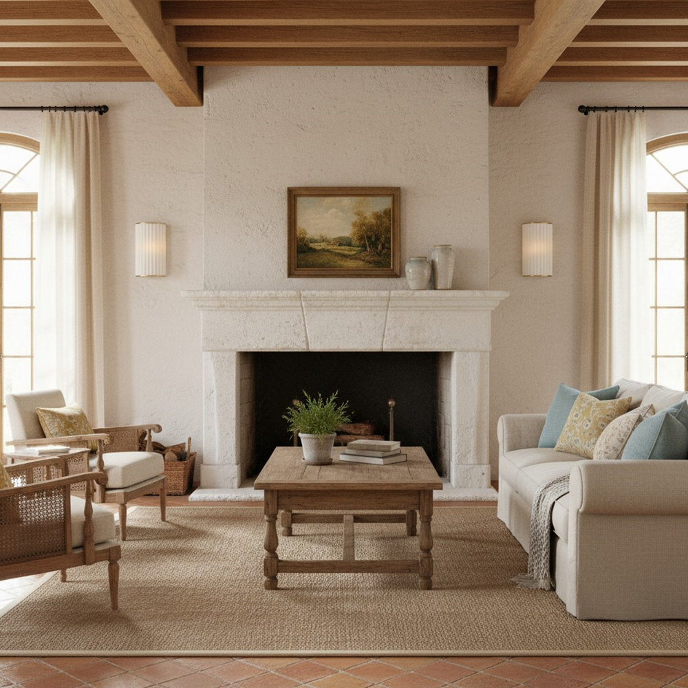 Duova Scalloped Wall Lamp - Antique Brass with Linen Fabric Suitable for Living Room and Bedroom
