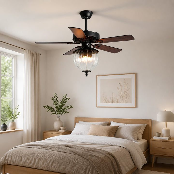 Konoha and Banana Leaf Wooden Ceiling Fan Light