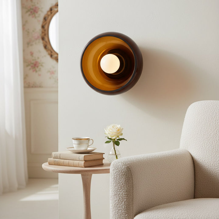 Haelen Alistair Retro Bowl-Shade Wall Sconce｜Curved Semi-Translucent Design｜Glass or Alabaster Wall Light for Living Room or Hallway