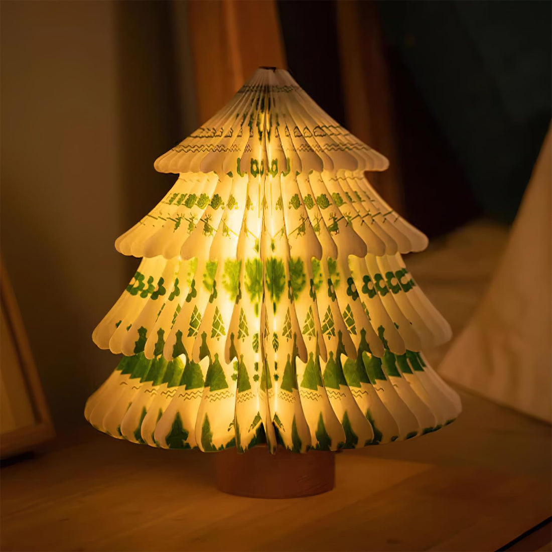Faltbare Weihnachtsbaum-Tischlampe – LED-Licht aus Holz für das Wohnzimmer
