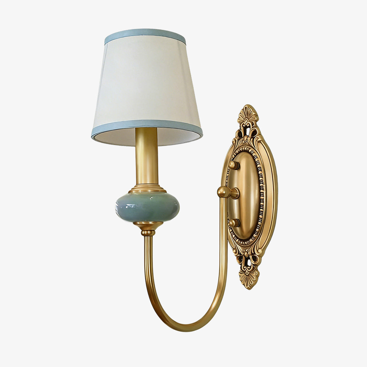 Rowanea Ceramic Wall Sconce with Fabric Shade and Metal Finish - Farmhouse Modern Hallway Light