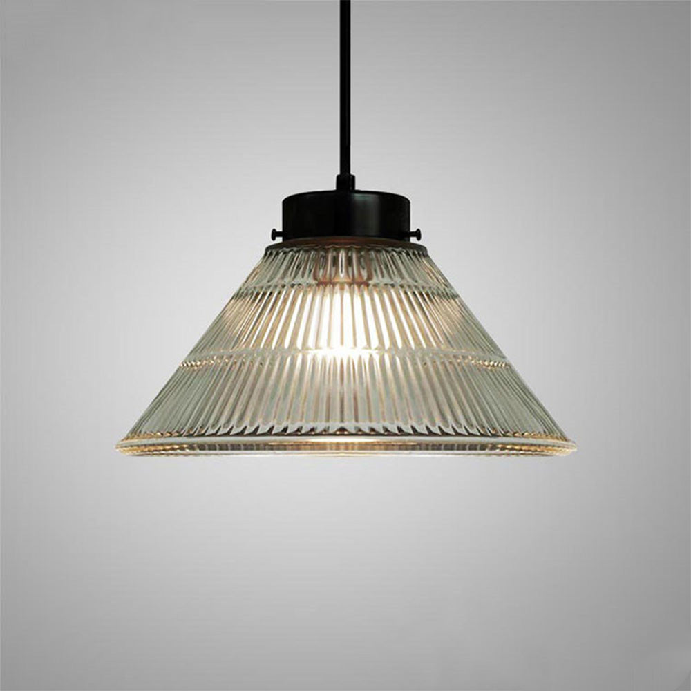 Retro Striped Glass Pendant Light - Creative Bowl Design for Bedroom