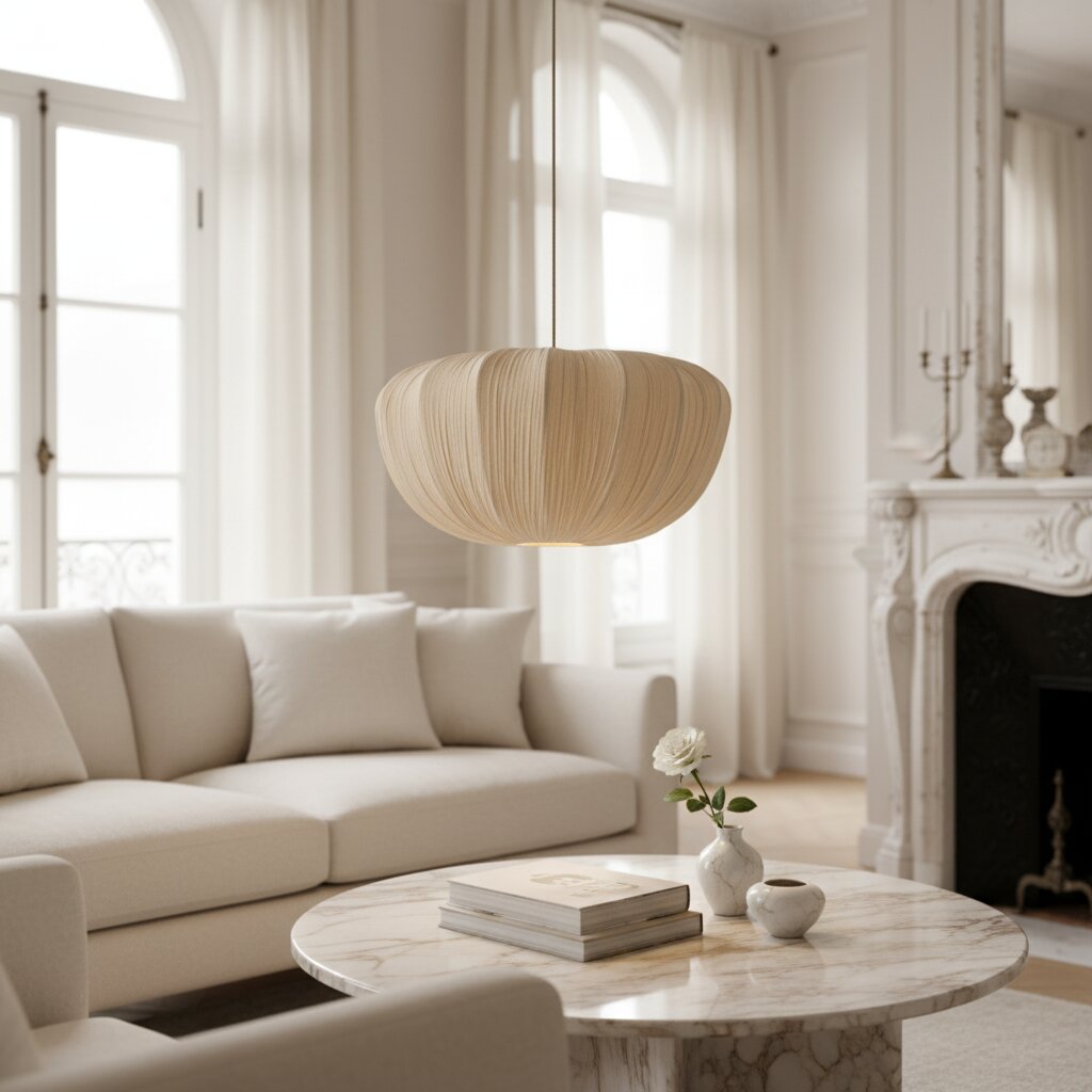 Linbron Pendant – Soft Linen Shade and Curved Frame Modern Light for Dining Room