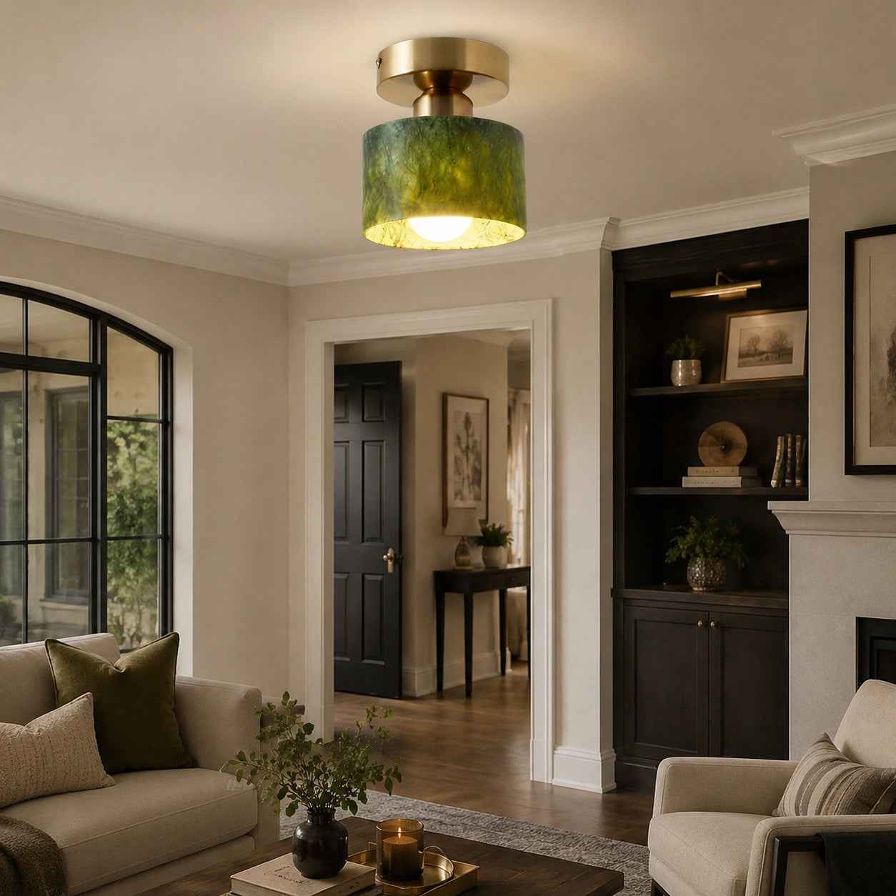 jade stone ceiling lamp close view