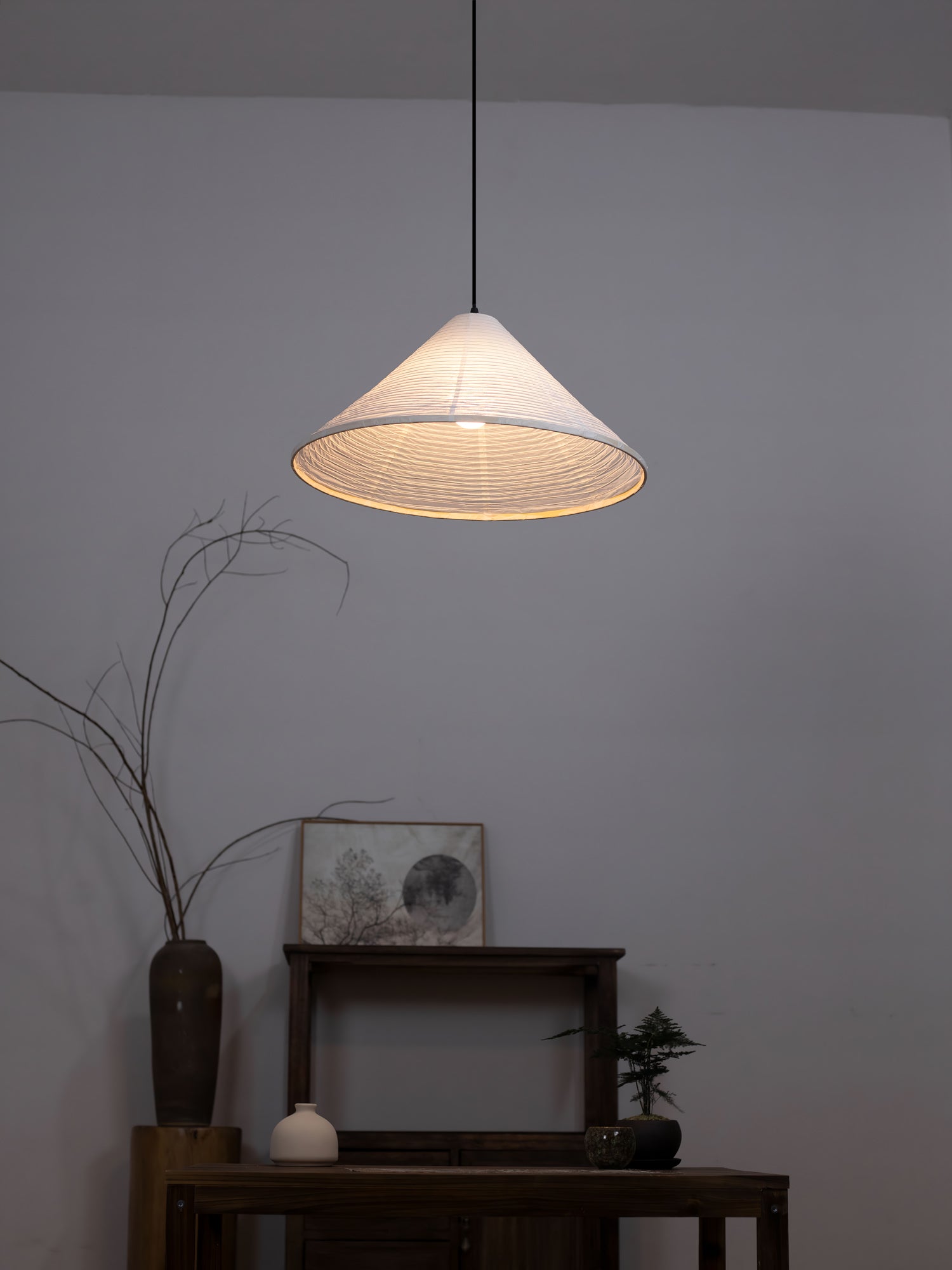 Washi Paper Pyramid Pendant Lamp - Handcrafted Light for Living Room