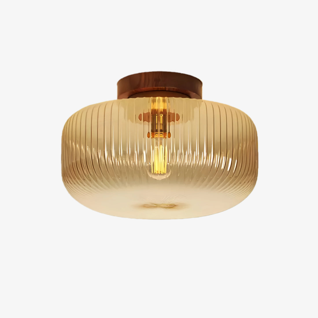 Amberflow Retro Amber Fluted Glass Ceiling Light – Round Flush Mount for Hallways and Entryways