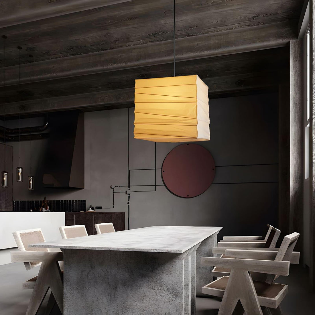 Papierwürfel-Pendelleuchte – Traditionelle minimalistische Lampe für den Eingangsbereich